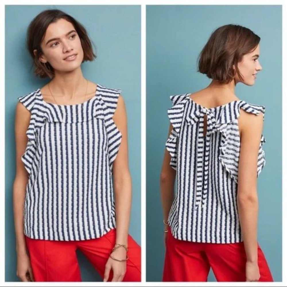Eva Franco Anthro keeley striped ruffle Halter top Sz. XS